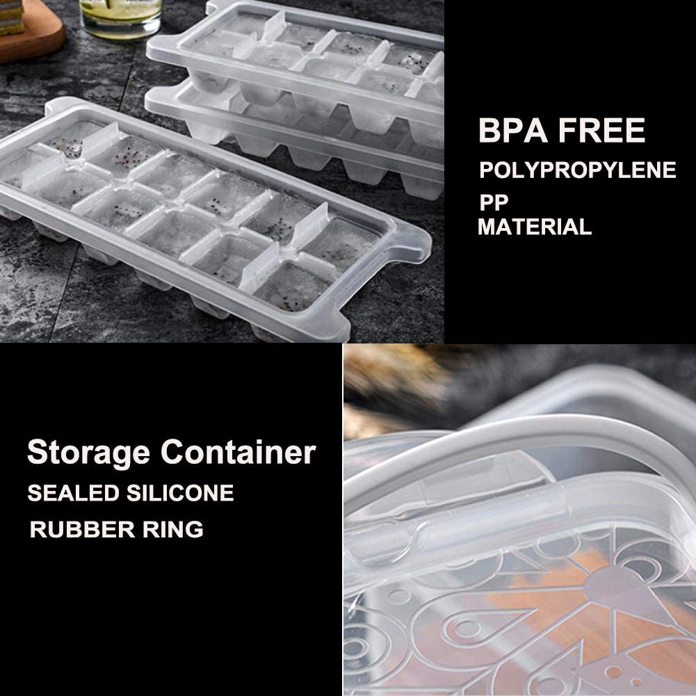 Ice Cube Trays and Ice Cube Storage Container Set With Airtight Locking  Lid, 3 Packs / 36 Big Trapezoid Ice Cubes, Stackable Plastic Ice Mold  Makers