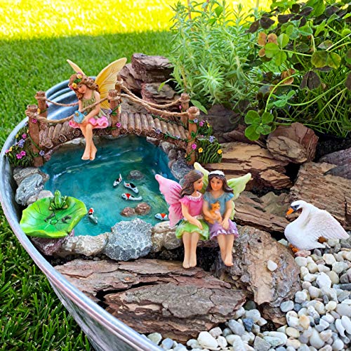 Fairy Garden Fish Pond Kit - Miniature Bridge Set of 6 pcs Fairy Garden Figurines & Accessorie