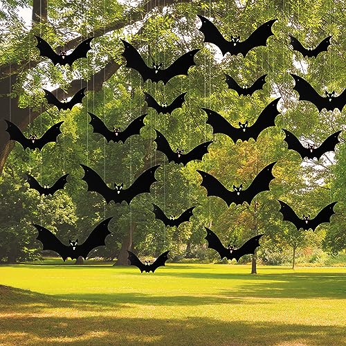 21PCS Hanging Bats Halloween Decorations Cute Eye Sticker, Yard Tree Lawn Porch Party Supplies