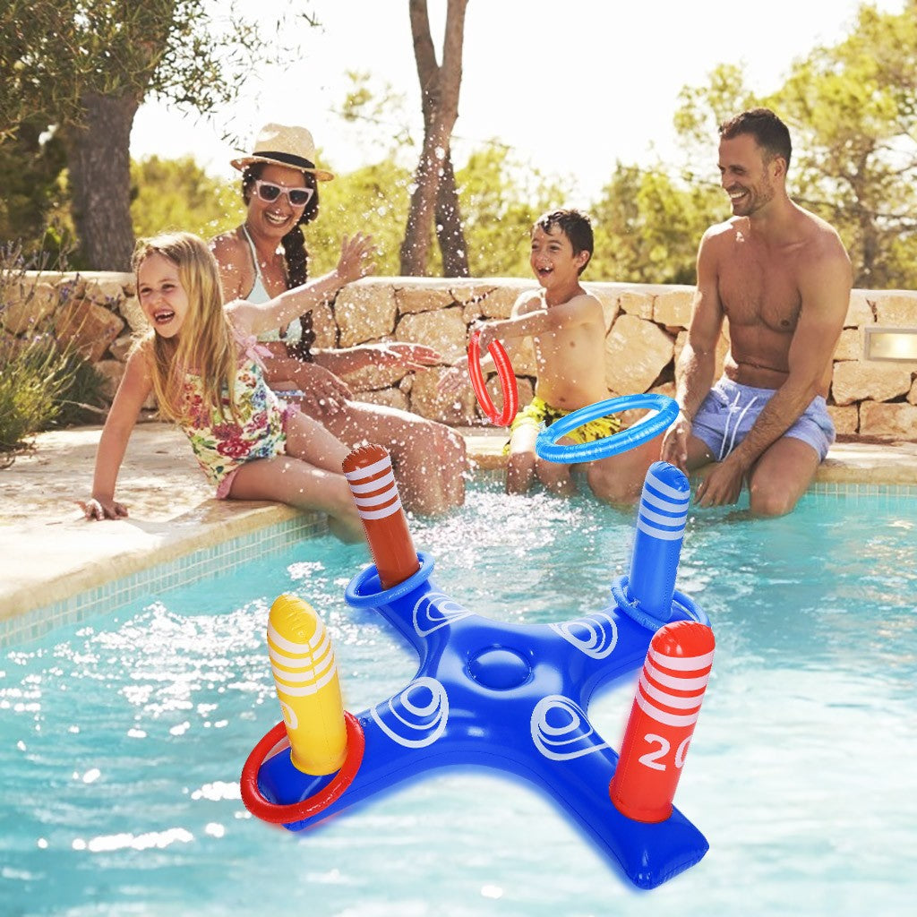 Inflatable Ring Toss Pool Game Toys w/ 4 Pcs Rings