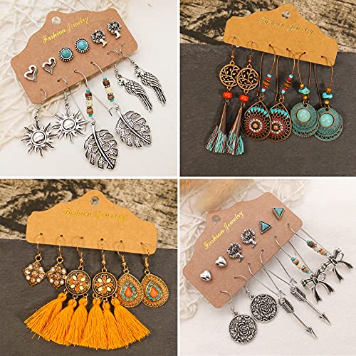 45 Pairs Bohemian Hollow Waterdrop Leaf Feather Shaped Vintage Drop Dangle Earrings Set