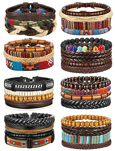 Amazon.com: Jewdreamer 36Pcs Braided Leather Bracelets for Men Women Wooden  Beads Cool Hemp Ethnic Tribal Wristbands Cuff Wrap Bracelet Punk  Multilayered Stackable Bracelets Adjustable: Clothing, Shoes & Jewelry