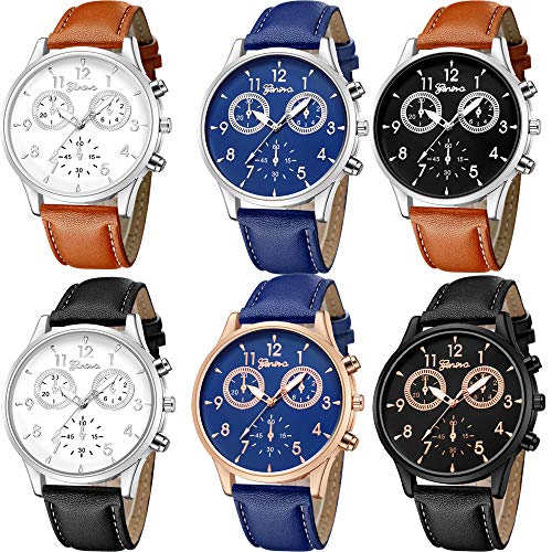 6 Pack Men's Leather Quartz Wrist Watch