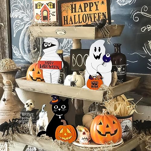 Halloween Decorations Indoor for Home Wood Signs Ghost Black Cat Mummy Table Centerpiece