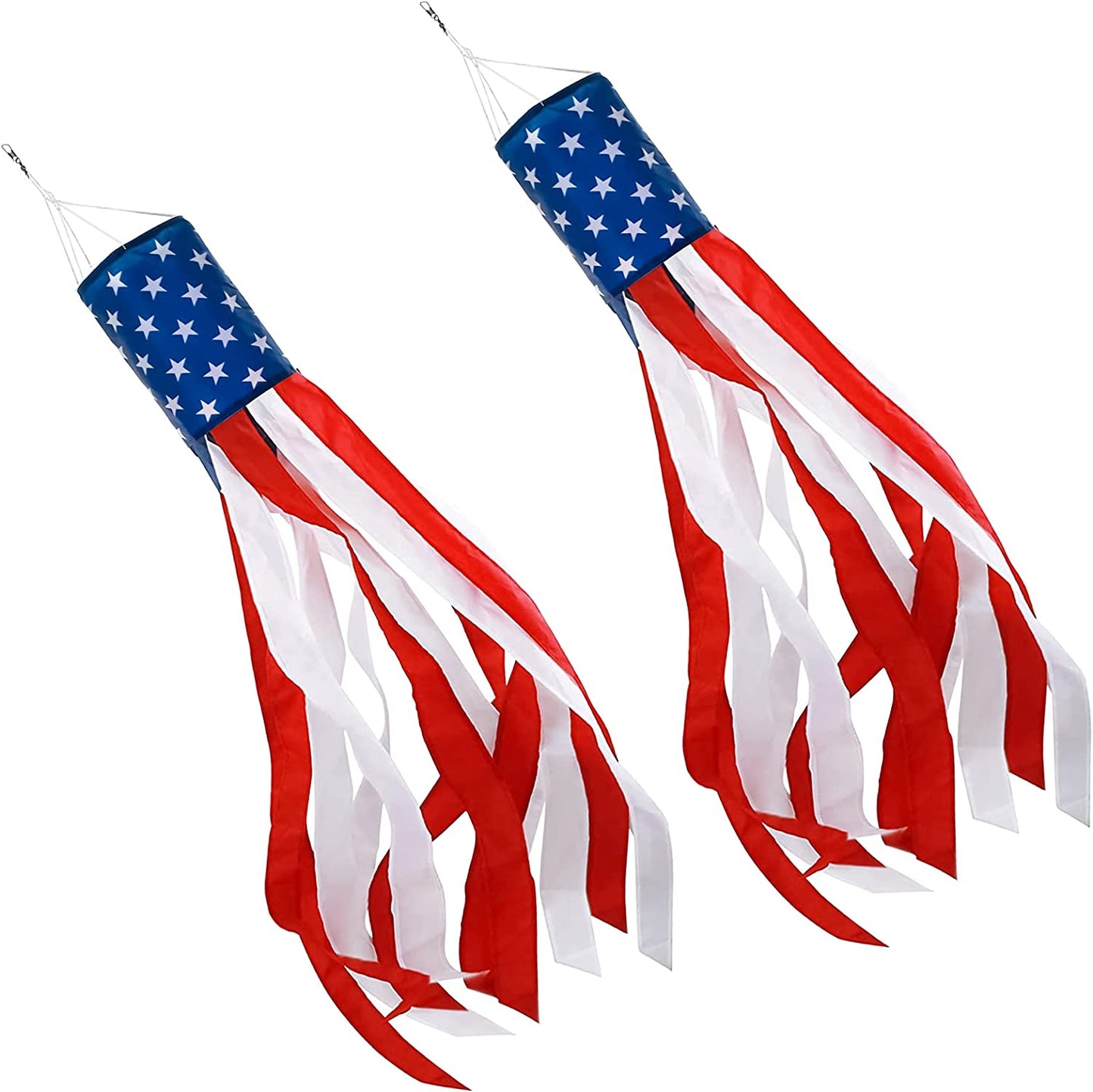 4th of July Decor,Set of 2 American Flag Windsock 60 Inch,Yard/Garden Outdoor Decorations