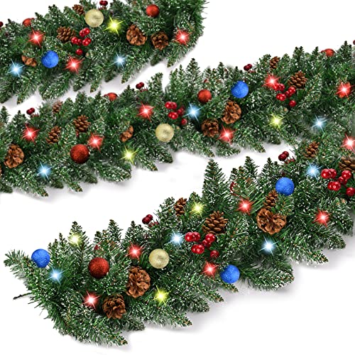 9ft Christmas Garland with 50 Lights & Colorful Balls