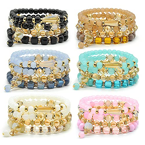 6 Sets Stackable Stretch Bracelets Multi-color Bohemian Bracelet Sets for Women