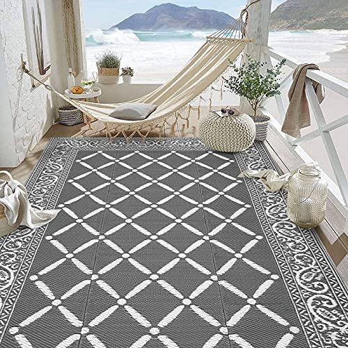 Large Reversible Mat Plastic Outdoor Area Rugs-Grey