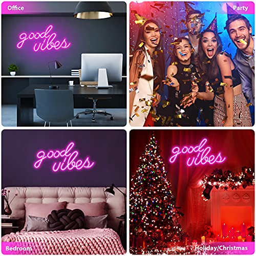 Pink “Good Vibes” Led Neon Wall Sign Decor (16.1 x 8.3 inch)