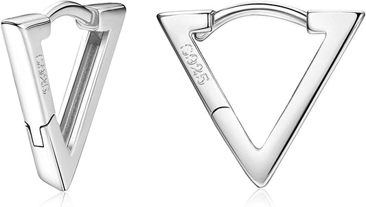 925 Sterling Silver Small Hoop Earrings 18K Gold Plated, Silver Triangle Huggie Hoop Earrings