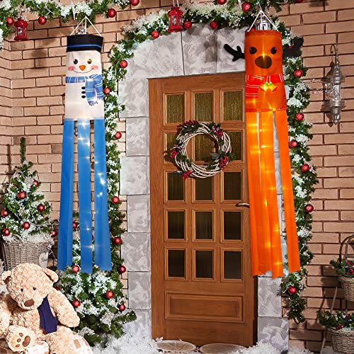 39 Inch  4 Pcs Christmas Windsock Flags w/ LED Lights