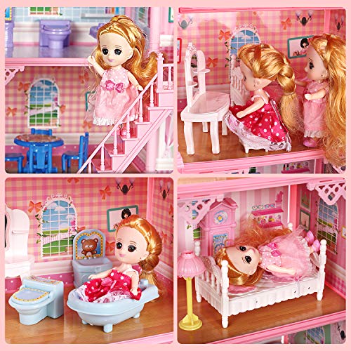 11 Rooms Huge Dollhouse with 2 Dolls and Colorful Light, 31" x 28" x 27" Dream House