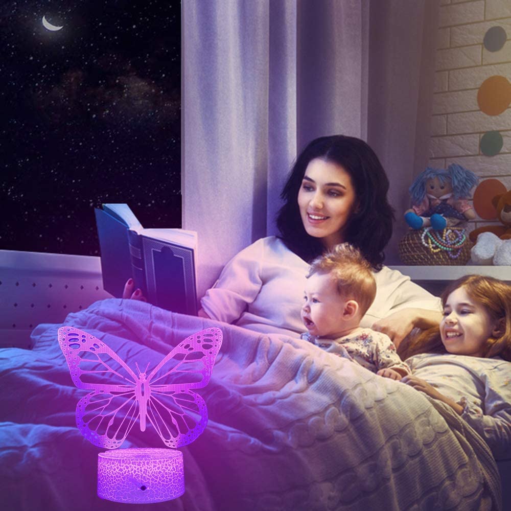 Butterfly Night Light, 3D Illusion Lamp Kids Bedside w/16 Colors Changing & Remote Control