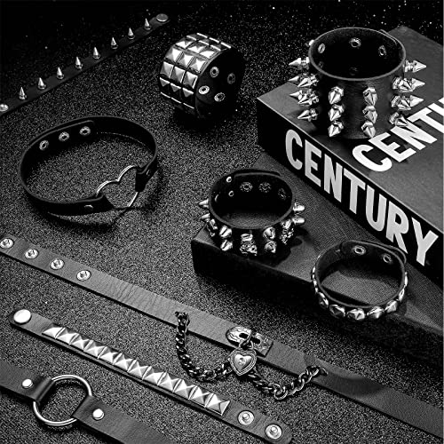 13 Pcs Punk Leather Choker Necklace & Bracelets Set