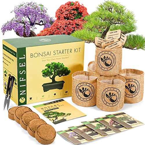 Bonsai Tree kit -NIFSEL Bonsai Growing Kit - Complete Starter kit, 5 Types of Trees - Culture Medium, Plant Marker