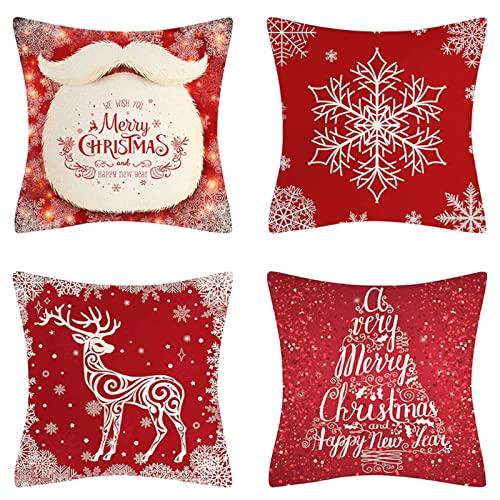 Set of 4 Christmas Throw Pillow Covers 18x18 Inch