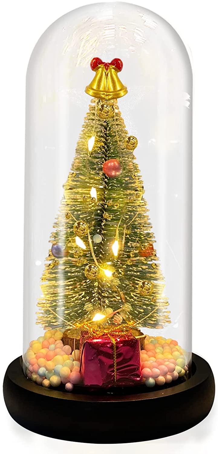 Pre-lit Christmas Tree in Glass Dome Christmas Decoration, Battery Operated