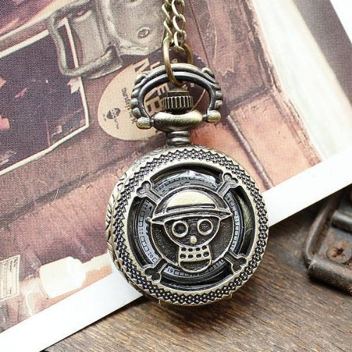 Antique Bronze Anime Skull One Piece Pocket Watch/Necklace for Fathers Day Gift