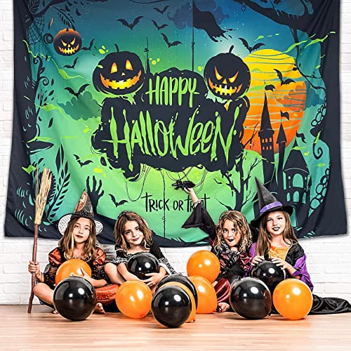 Halloween Blacklight Wall Tapestry Haunted Woods with Grave and Pumpkins, UV Reactive Wall Blanket