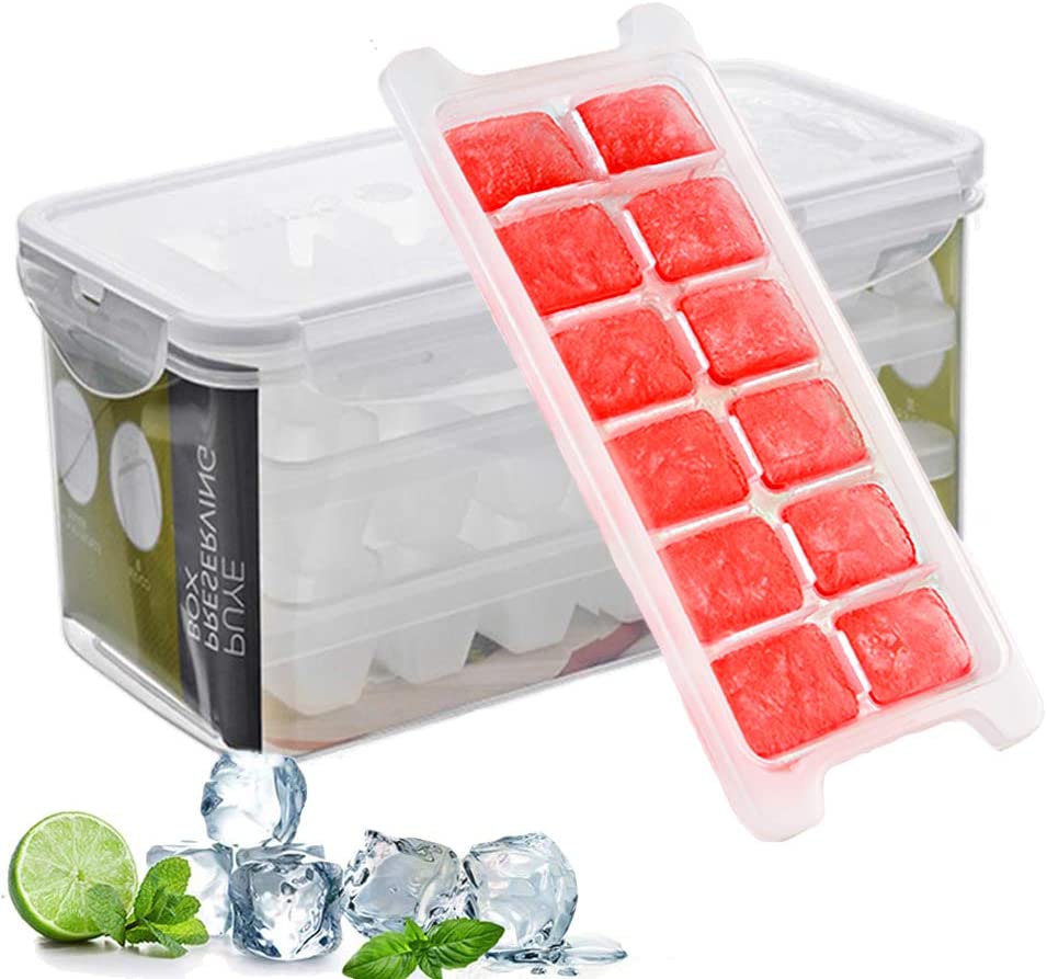 Ice Cube Tray with Airtight Lid Reusable Ice Cube Storage