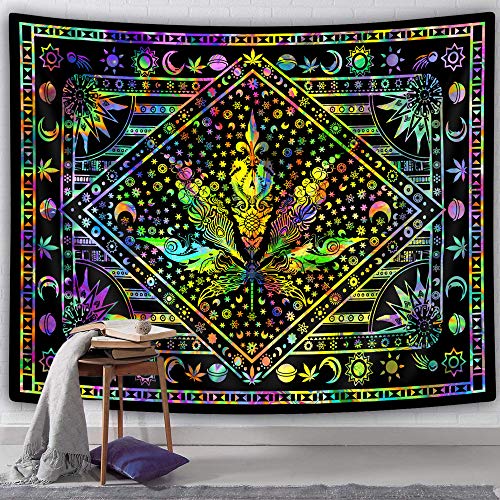 Leaf Tapestry, Tie Dye Leaf Mystic Trippy Hippie Sun Moon for Wall Decoration