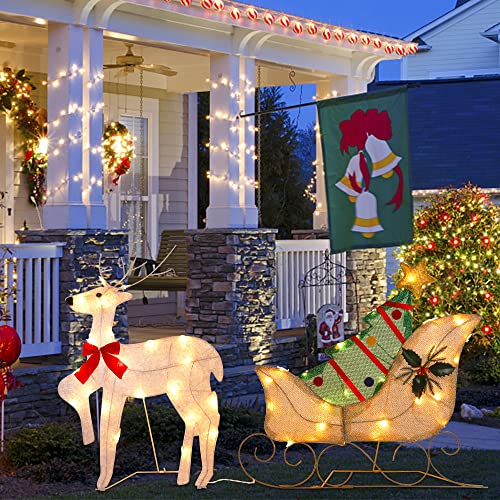 Set of 2 Lighted Christmas 2D Reindeers Outdoor Decorations