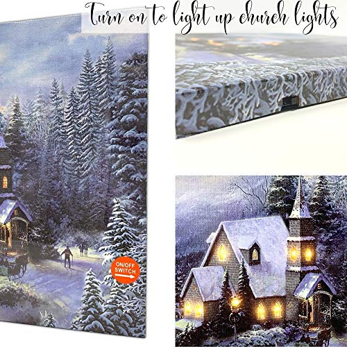 LED Holiday Christmas Canvas Church Print - Light Up Winter Scene - Forest Set