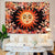 Psychedelic Burning Sun & Plant Leaves Mystical Moon Stars Colorful Mandala Tapestry