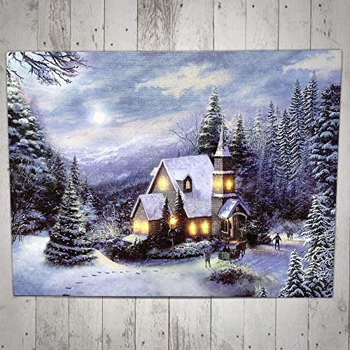 LED Holiday Christmas Canvas Church Print - Light Up Winter Scene - Forest Set