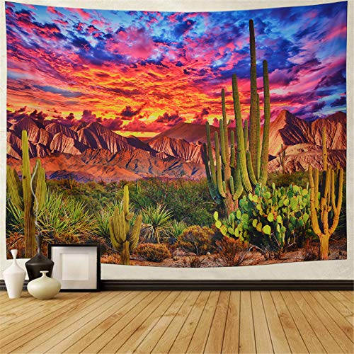 Mountain Desert Cactus Tapestry Sunset Clouds Nature Scenery Wall Decoration