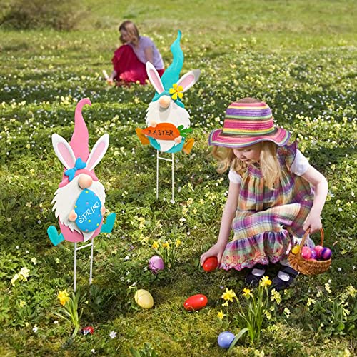 Set of 2 Metal Easter Gnomes Yard Signs Outdoor, 24.6 Inch