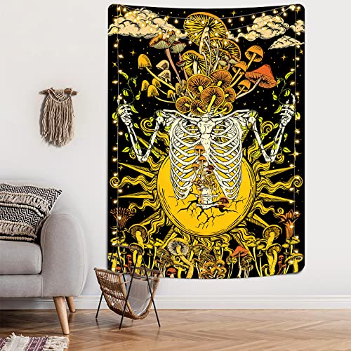 Mushroom Skeleton Tapestry Moon Hippie Plants Starry Sky Cloud Vertical Vines