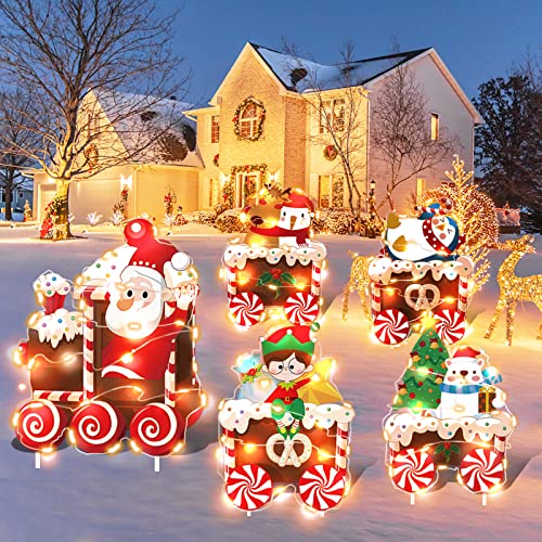 Christmas Train Yard Signs w/  LED Lights Decoration