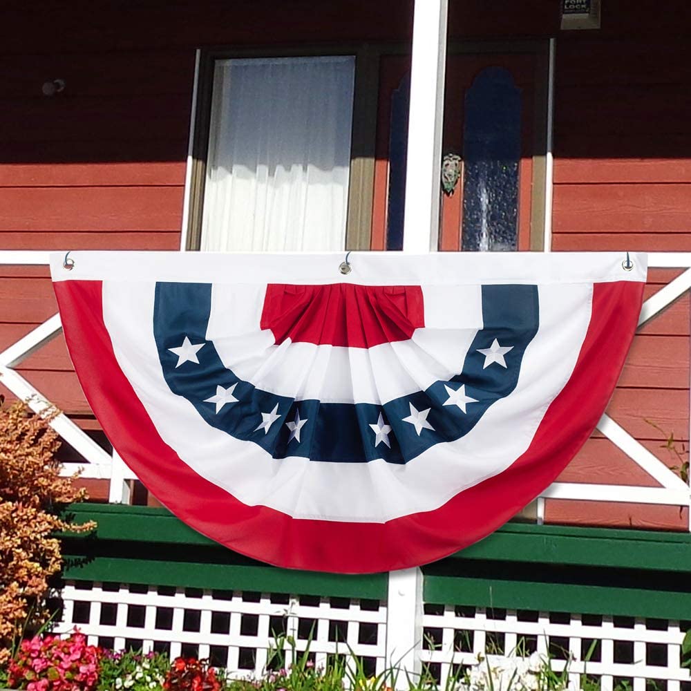 American Bunting Banner USA Pleated Fan Flag 2x4 Feet Embroidered Patriotic Stars, Sewn Stripes