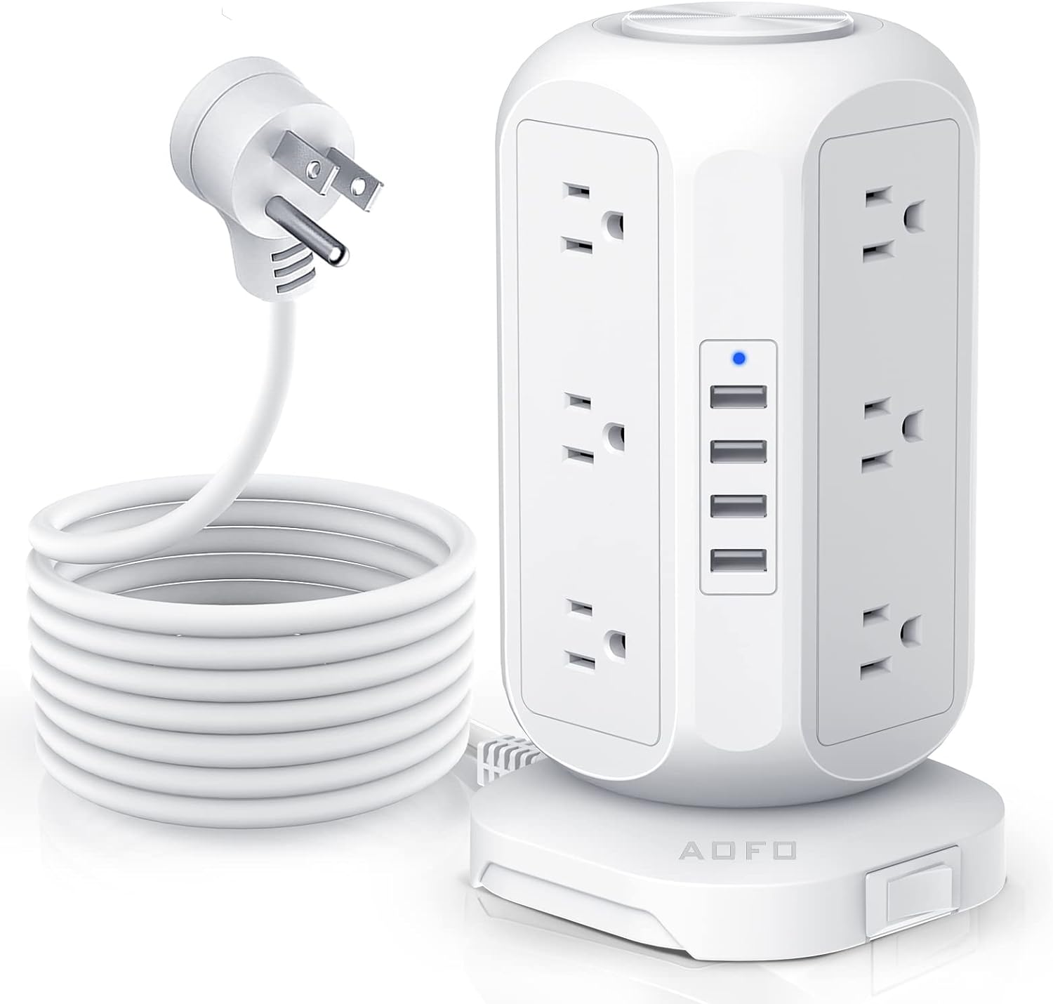 Tower Power Strip with 12 Outlets 4 USB Chargers Surge Protector Charging Station with Overload Protection, Widely Spaced Multiple Outlets 10Ft Long Extension Cord for Home, Dorm & Office