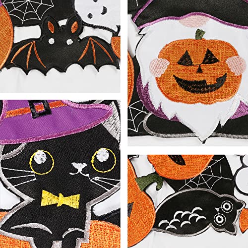 Embroidered Black Round Placemats 15 Inches, Thanksgiving Fall Pumpkins Table Decorations