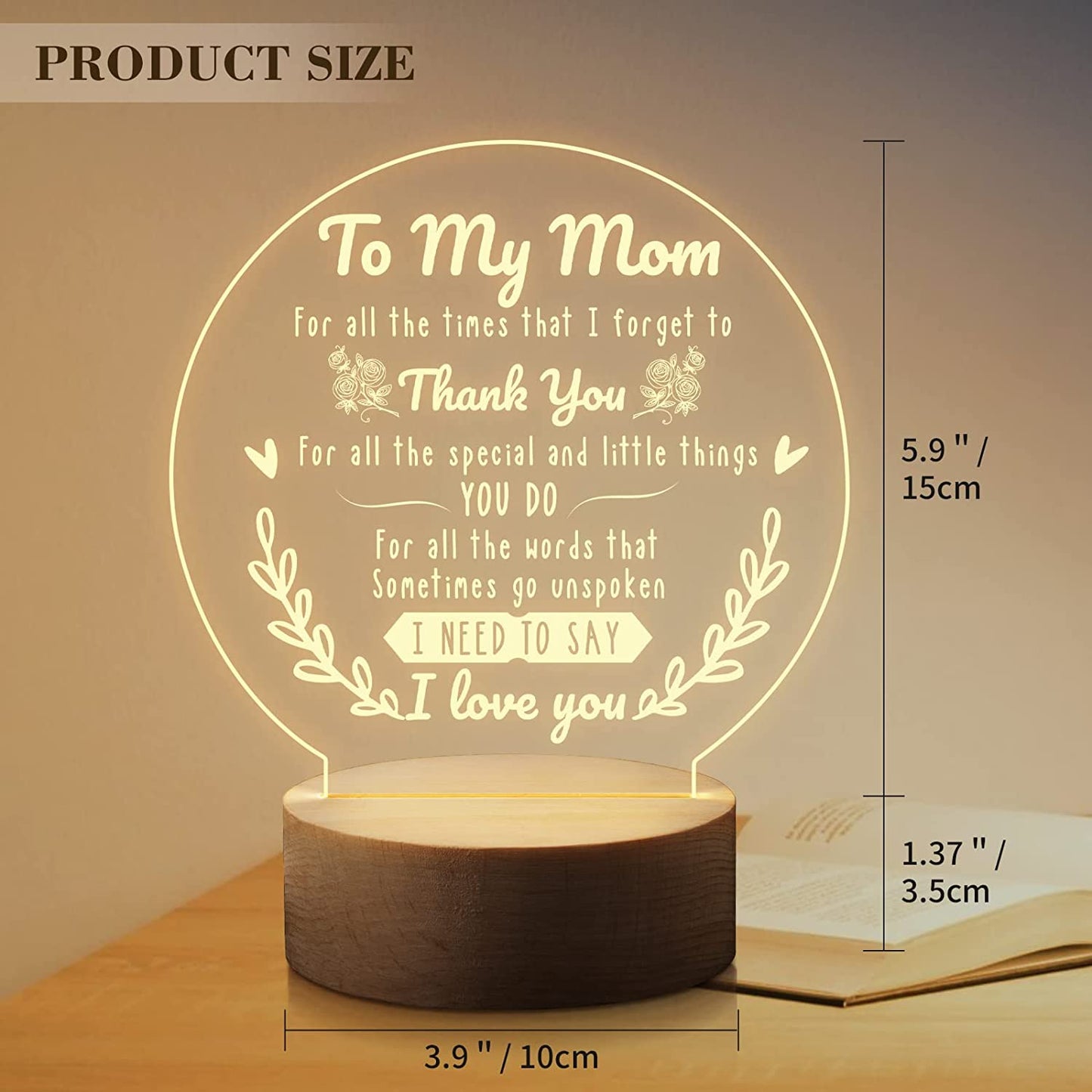 Best Mom Gifts on Mothers Day/Birthday Engraved Night Light Lamp 15CM*19CM