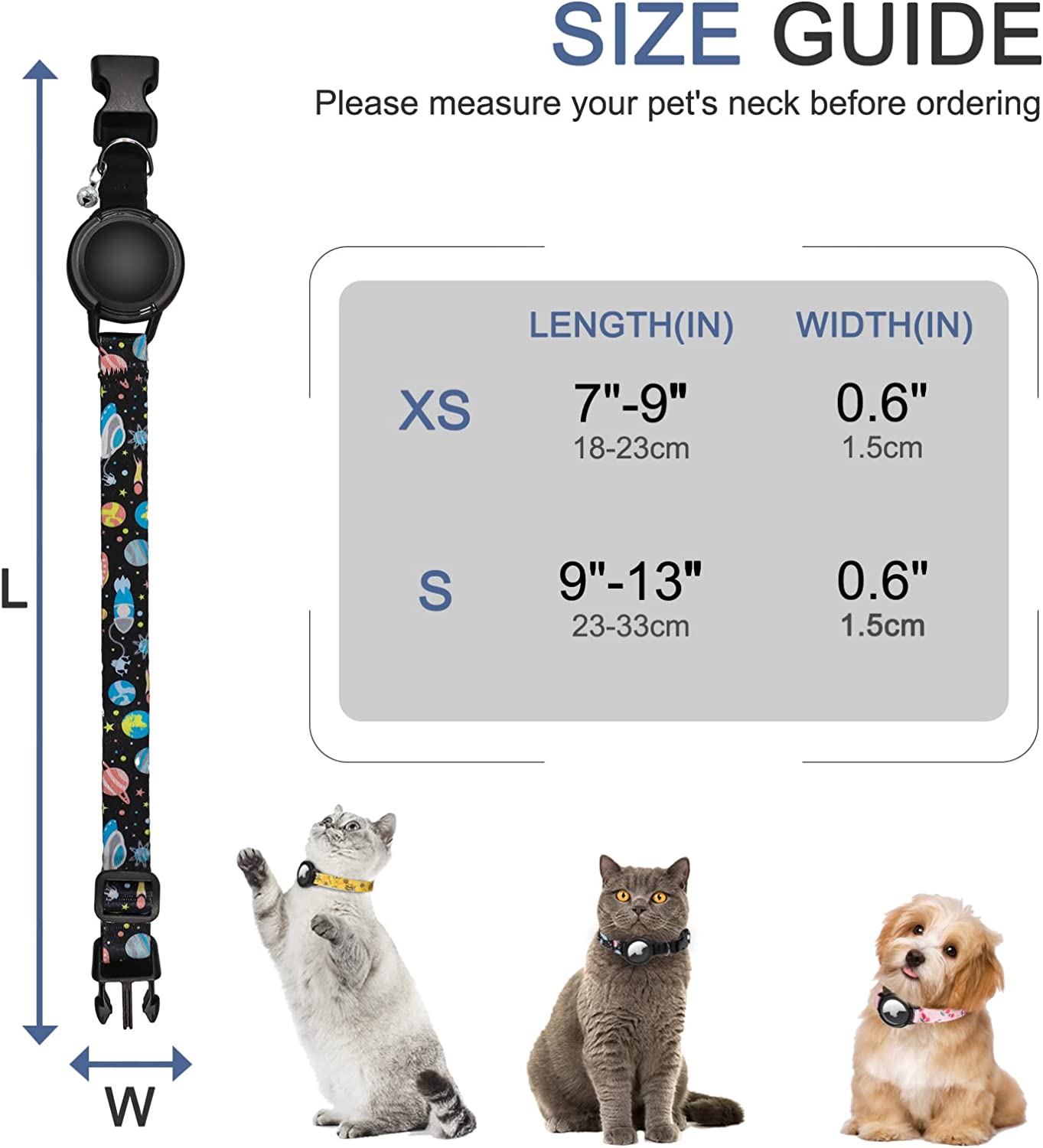 Upgraded AirTag Cat Collar, Integrated GPS Cat Collar w/ Apple Air Tag Holder and Bell [Black]