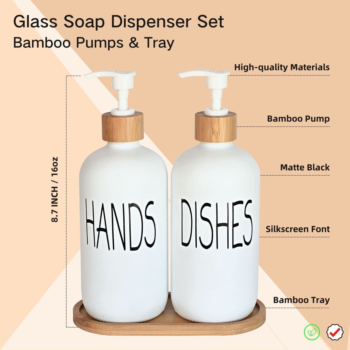 Glass Soap Dispenser Set. Hand Soap and Dish Soap Dispenser with Bamboo Tray. Vintage Soap Dispenser