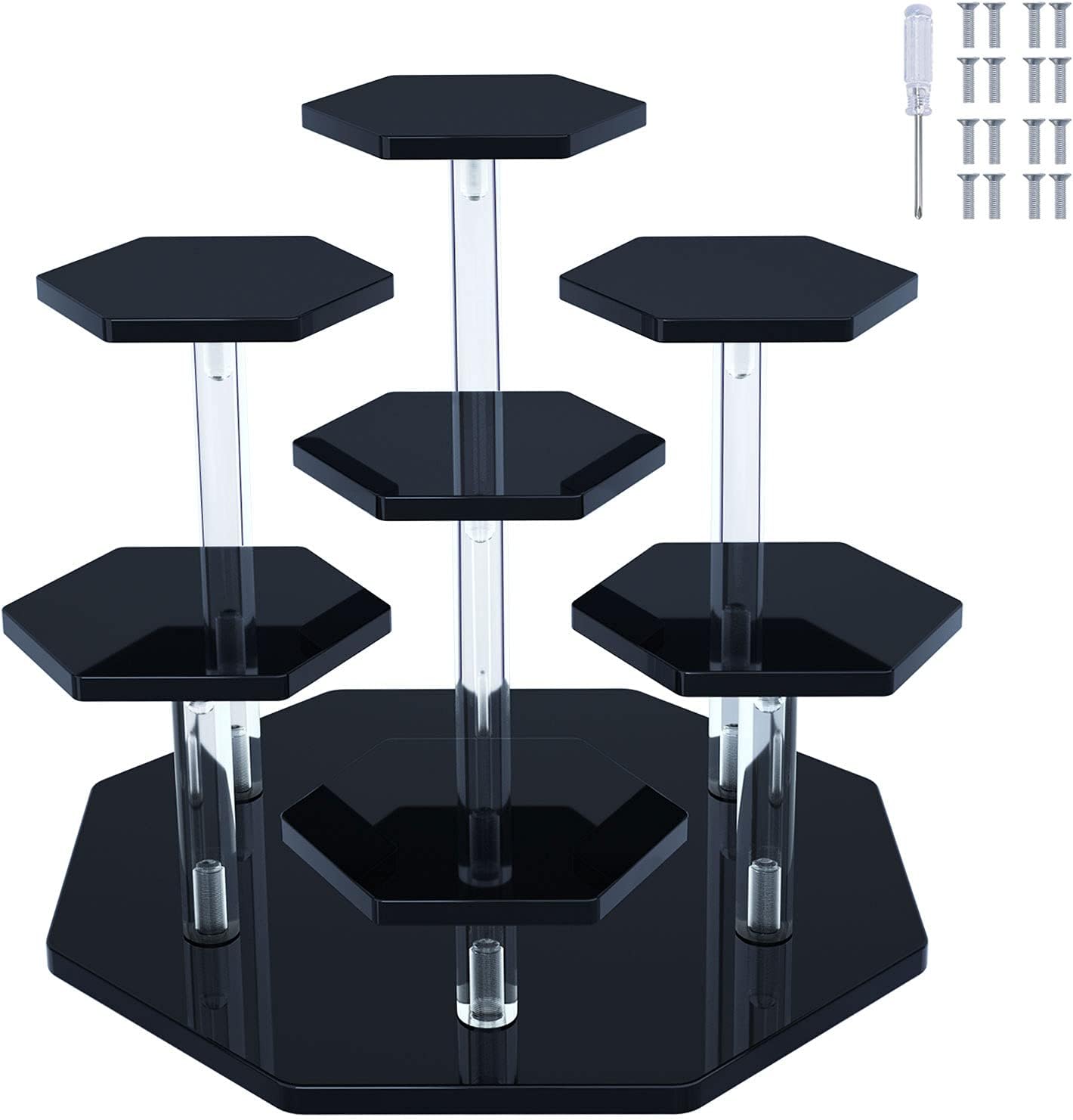 Acrylic Display Stand for Figures, Collectibles, Toys and Dolls, Jewelry, Action Figures Collection Organizer Holder, Collectibles Stand, Cosmetic Items Risers, 7-Tier. (Black)