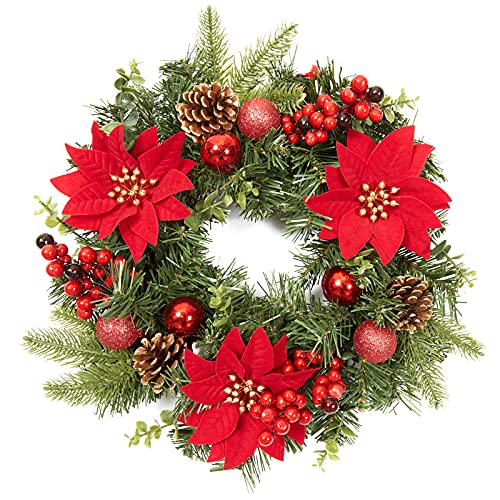 16 Inch Christmas Wreath for Front Door Decoration