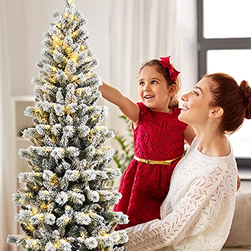 5f/6ft Pre-lit Snow Flocked Christmas Tree Decoration