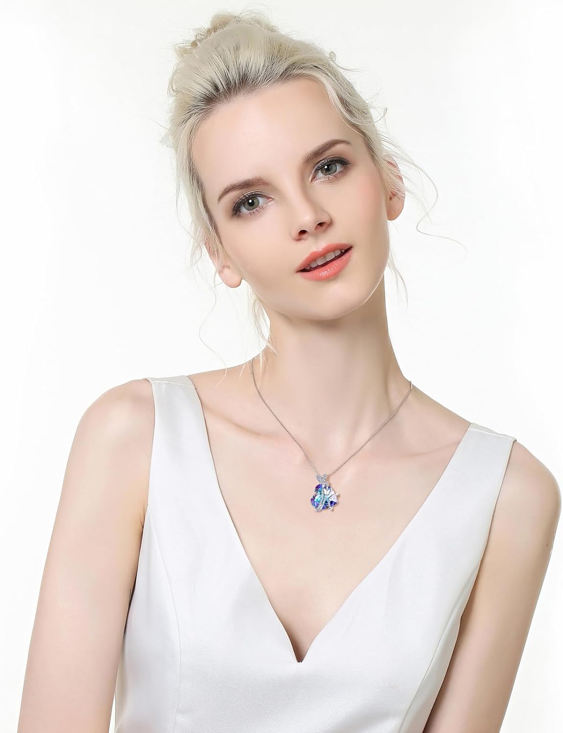 Necklaces for Women, Butterfly Love Heart Pendant with Birthstone Crystals, Valentines Day Gifts for Her