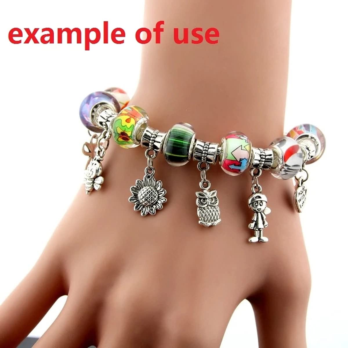 5pcs Women Silver Snake Chain Charm Bracelet Starter with Classic Bead Lobster Clasp Fits All Beads,7.5 inch