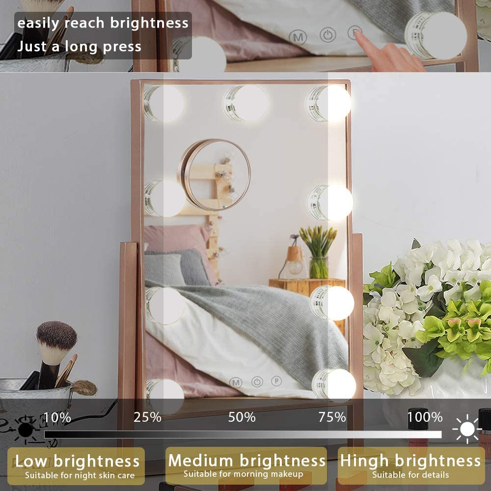 Rose Gold Large Lighted Makeup Mirror -Smart Touch Control