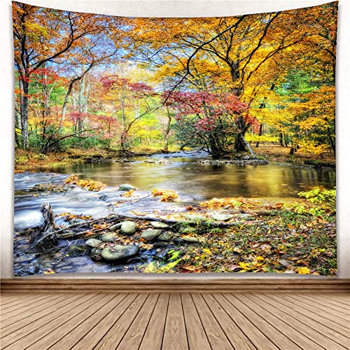 Nature Fall Forest Waterfall Tree Scenic Tapestry for Wall Decoration 80x71 Inches