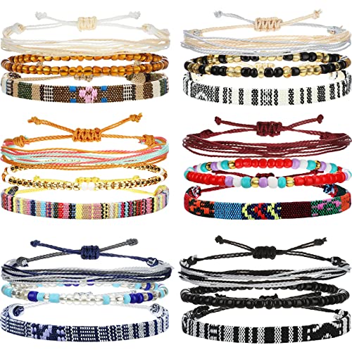 18 Pcs  Surfer Ankle Adjustable Beaded Anklets Unisex Handmade Braided Waterproof  Colorful Anklet