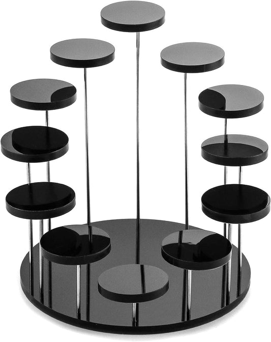 Round Acrylic Products Display Riser Stands, 12 Tier Jewelry Display Stands for Rings Earrings,Mini Figurines, Black