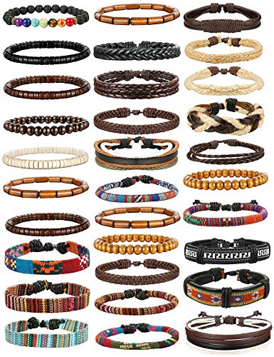 31 Pcs Braided Leather Bracelets for Men Women