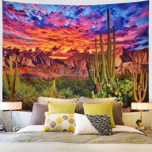 Mountain Desert Cactus Tapestry Sunset Clouds Nature Scenery Wall Decoration